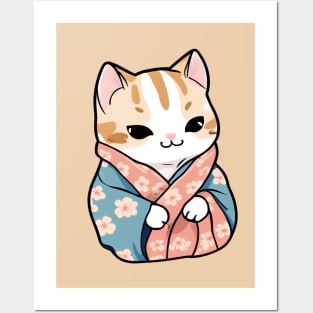 Cute cat in a kimono Posters and Art